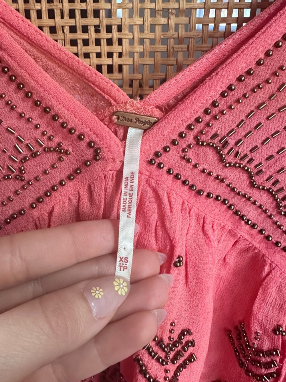 Free People Coral Pink Beaded Embroidered Tank Top - Picture 3 of 3